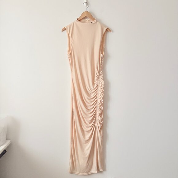 Zara Soft Draped Midi Dress Cream Size Large - Picture 6 of 10